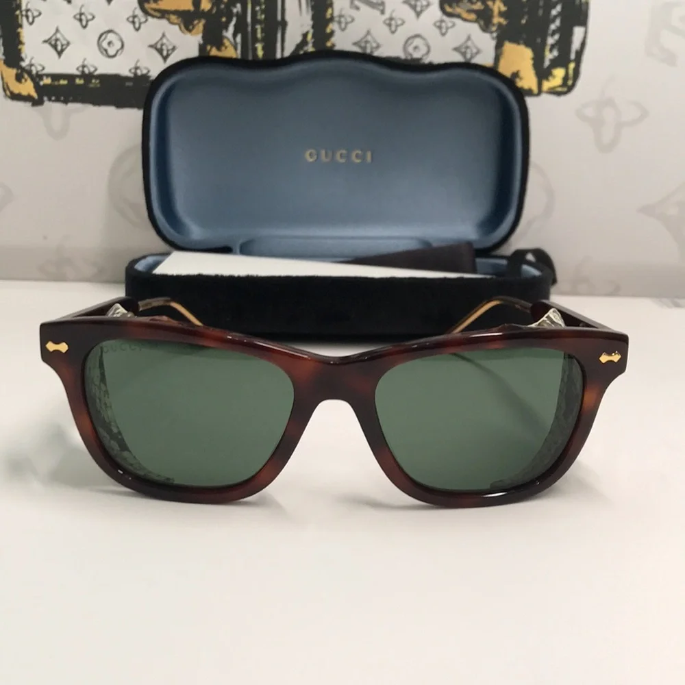 New Authentic Gucci  GG0671s 002 Tortoiseshell Sunglasses with Green Lenses